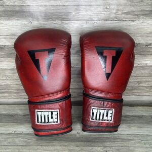 Title Boxing Blood Red Leather Training Gloves 14 oz Heavy Bag Sparring
